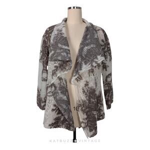 Wool Blend Cardigan Sweater Top OS Brown White Artsy Gauze Lagenlook Avant Garde